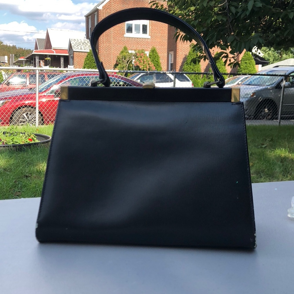Vintage 1950s black leather satchel